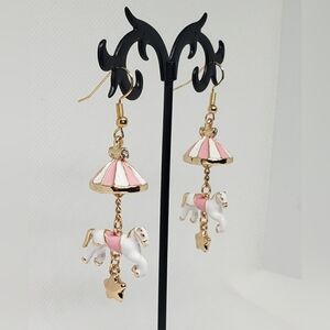 One Pair Enamel Carousel Pony Earrings